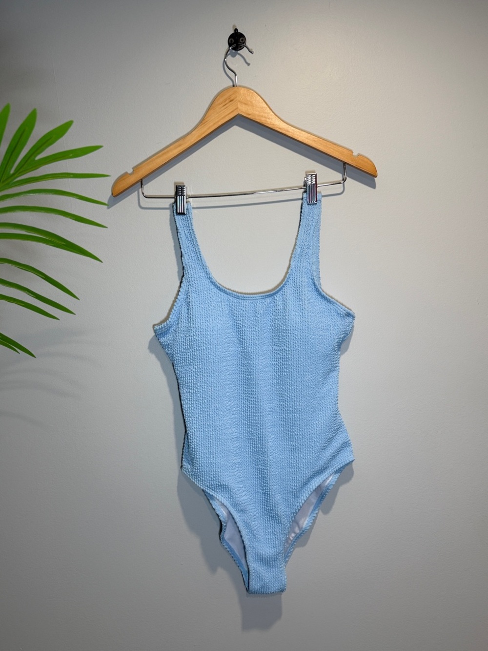 Light Blue Textured One-Piece Swimsuit